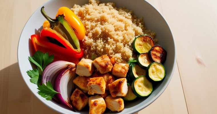 Bowl Proteico de Quinoa y Pollo con Vegetales Asados