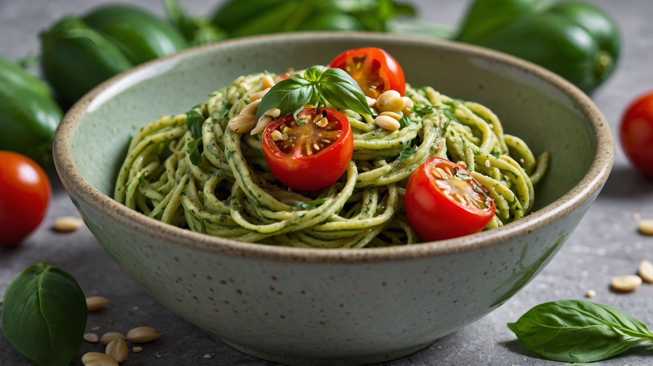 Pasta de Calabacín con Pesto de Aguacate