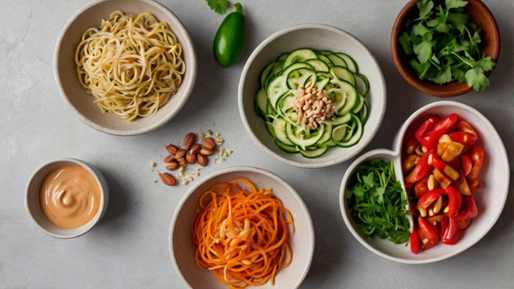 Bowl de Zoodles con Pollo y Salsa de Cacahuete