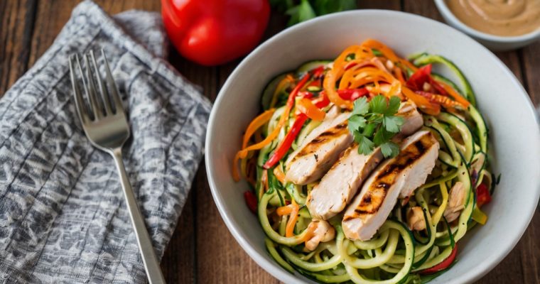Bowl de Zoodles con Pollo y Salsa de Cacahuete