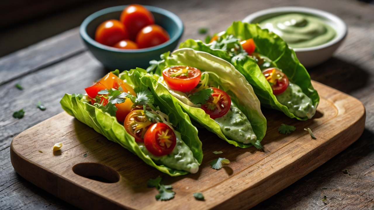 Tacos de Lechuga con Heura y Salsa de Aguacate