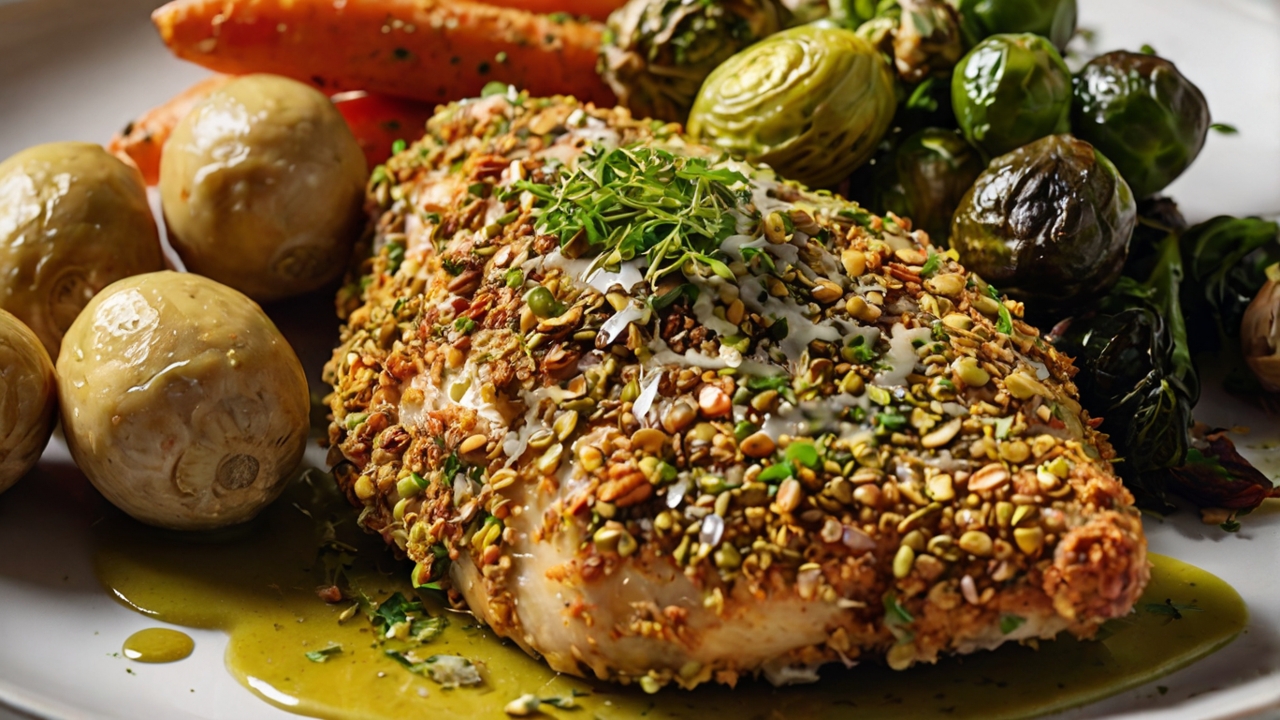Pollo al Horno con Costra de Pistachos y Mostaza