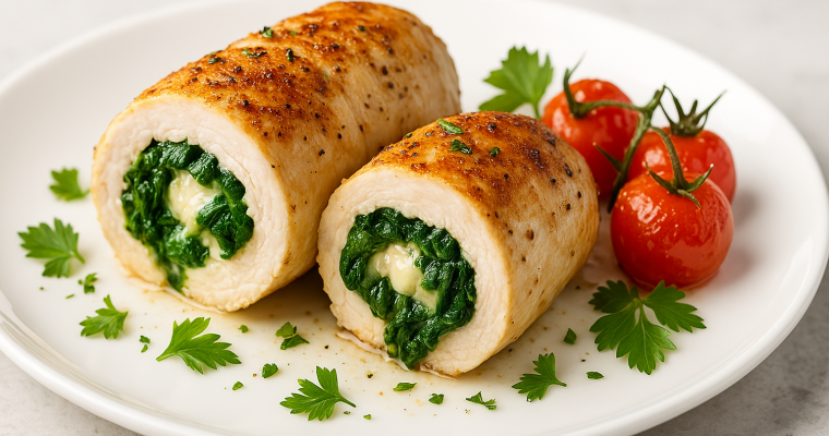 Rollitos de Pollo Rellenos de Espinacas y Queso