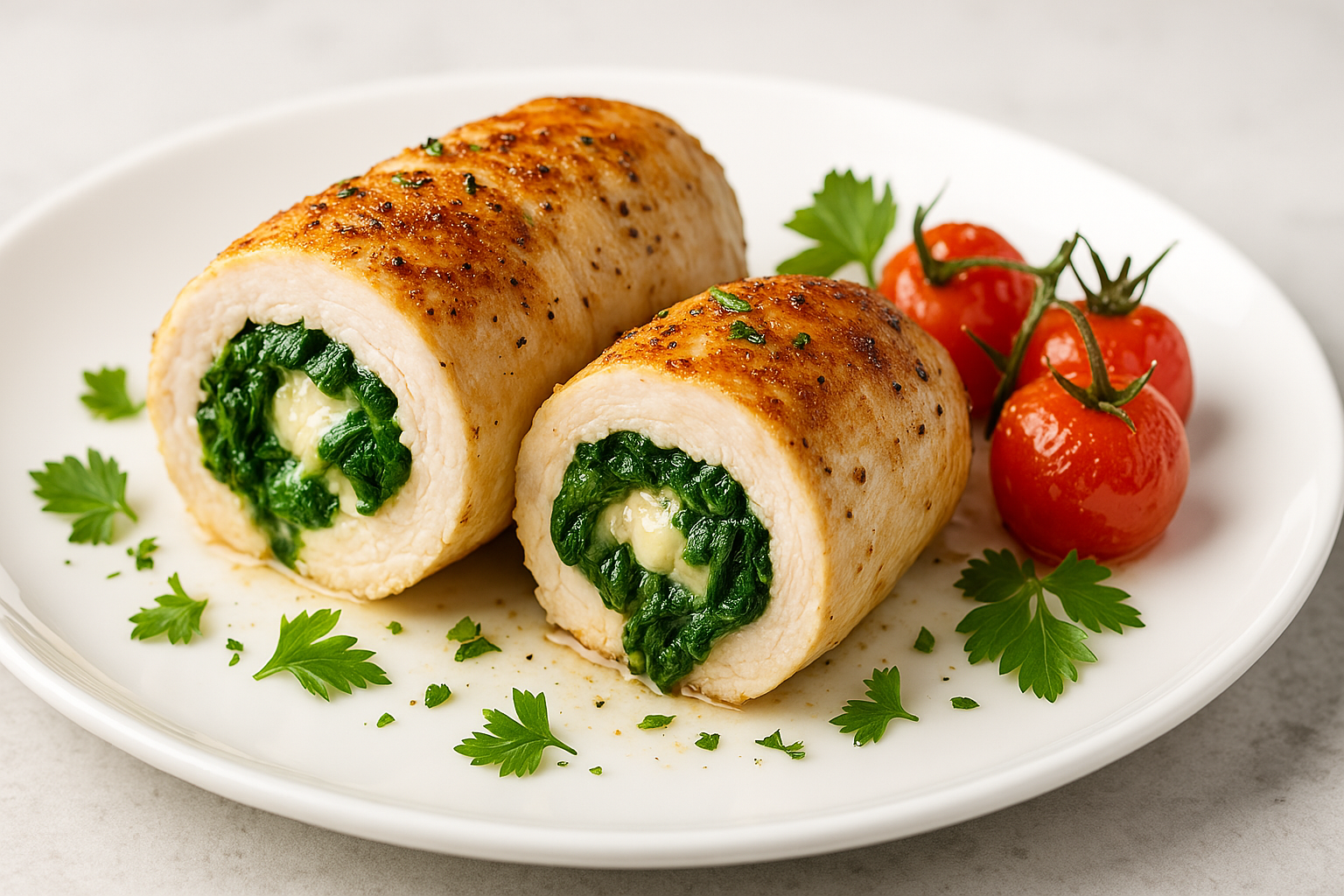 Rollitos de Pollo Rellenos de Espinacas y Queso
