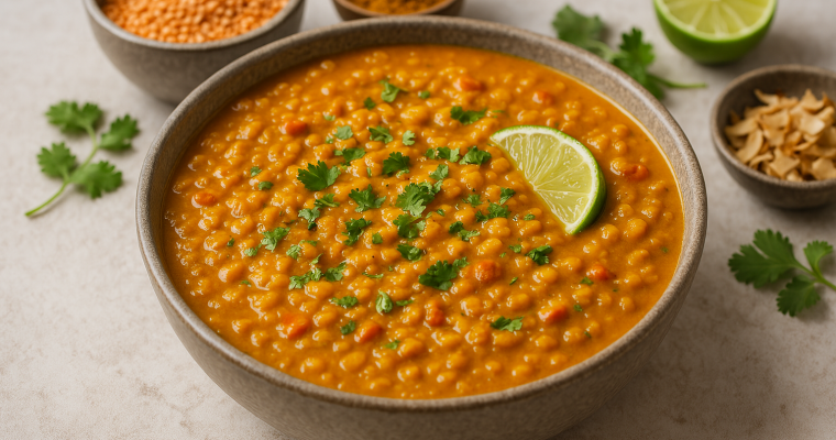 Cazuela de Lentejas Rojas al Curry con Coco