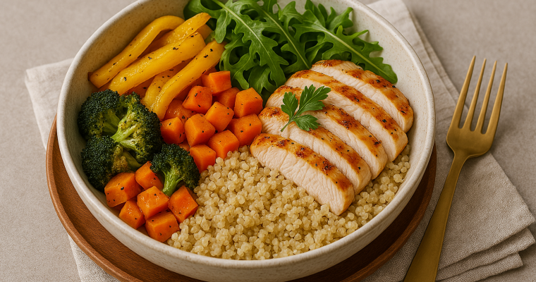 Bowl de Quinoa con Pollo y Verduras Asadas