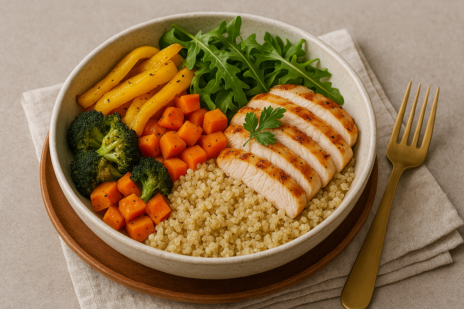 Bowl de Quinoa con Pollo y Verduras Asadas